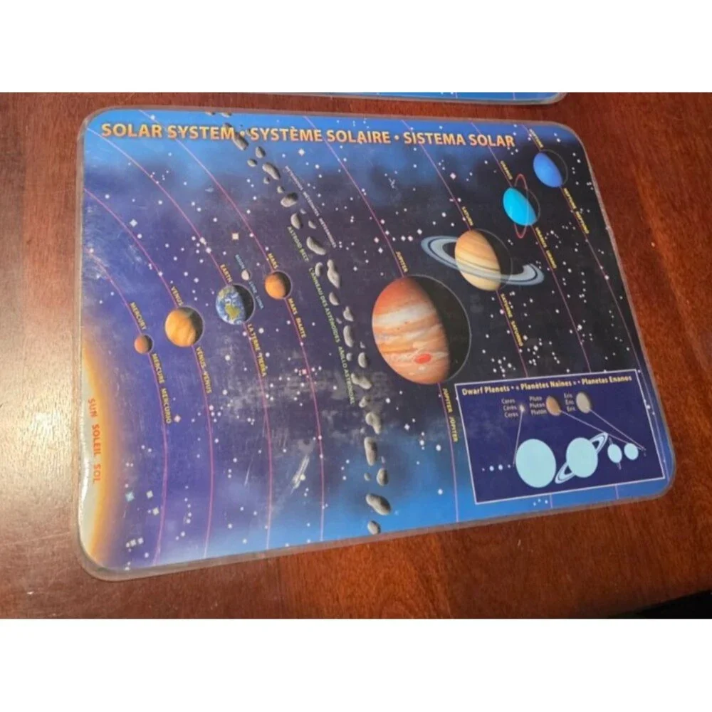 Solar System Educational Placemat Trilingual Plastic 2004 Homeschooling
